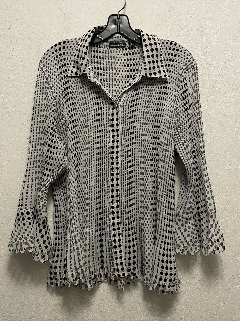 Vintage Y2K Essentials by Milano Polka Dot Pleated Button-Up Top Sz XL